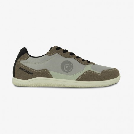 Nummulit Girona: Casual minimalist shoes. Medium grey/light brown color and beige sole. Barefoot style and comfort