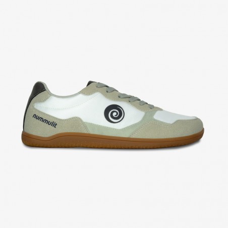 Nummulit Girona: Casual minimalist sneakers. Medium gray/light brown color with beige sole. Barefoot comfort and style